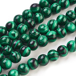 Vert Perles synthétiques malachite brins, teint, ronde, verte, 6mm, Trou: 1.2mm