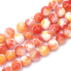 Orange Foncé Jade blanc brins de pierres précieuses perles teints naturels, ronde, orange foncé, 6mm, Trou: 1mm, Environ 66 pcs/chapelet, 15.7 pouce