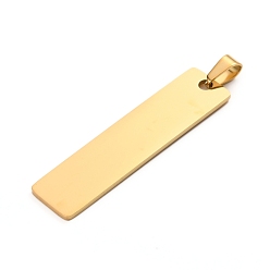Oro Revestimiento iónico (ip) 304 colgantes de acero inoxidable, Corte con laser, estampar etiqueta en blanco, Rectángulo, dorado, 48x12x1.4 mm, agujero: 6 mm