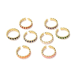 Mixed Color Heart Golden Cuff Rings for Valentine's Day, Brass Enamel Open Rings, Mixed Color, US Size 6 3/4(17.1mm), 4mm