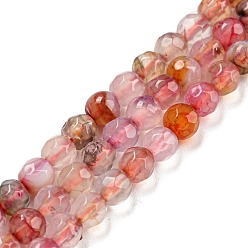 Orange Red Natural Agate Beads Strands, Faceted Round, Dyed & Heated, Orange Red, 4mm, Hole: 0.8mm, about 91pcs/strand, 14.57 inch(37cm)