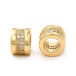 Real 18K Gold Plated Rack Plating Brass Micro Pave Clear Cubic Zirconia European Beads, Large Hole Beads, Column, Real 18K Gold Plated, 8.5x6mm, Hole: 5mm