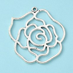 Antique Silver Tibetan Style Alloy Pendants, Rose, Cadmium Free & Nickel Free & Lead Free, Antique Silver, 43x39x2mm, Hole: 2mm