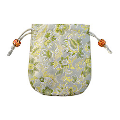 Gris Claro Bolsas de embalaje de joyería de satén con estampado de flores de estilo chino, bolsas de regalo con cordón, Rectángulo, gris claro, 10.5x10.5 cm