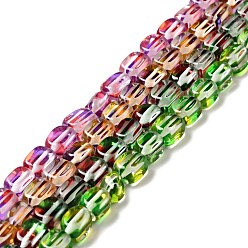 Couleur Mélangete Brins de perles de pierre de lune synthétiques électrolytiques, teint, perles holographiques, demi couleur ab plaqué, rectangle, couleur mixte, 8~9x5.5~6x5~6.5mm, Trou: 1mm, Environ 44 pcs/chapelet, 14.45'' (36.7 cm)