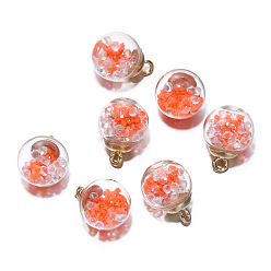 Coral Luminous Glow in the Dark Glass Ball Pendant, Wish Bottle Charms, Coral, 21.5x16mm, 5Pcs/bag
