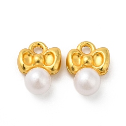 Matte Gold Color Alloy with ABS Plastic Imitation Pearl Charms, Bowknot with Round, Matte Gold Color, 11x8x5mm, Hole: 1.5mm