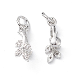 Platinum Rack Plating Brass Pave Cubic Zirconia Leaf Shape Ice Pick Pinch Bails, with Open Jump Rings, Cadmium Free & Lead Free, Long-Lasting Plated, Platinum, 16.5x5.5x7mm, Hole: 4mm, Pin: 0.8mm