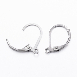 Stainless Steel Color 304 Stainless Steel Leverback Earring Findings, with Loop, Stainless Steel Color, 16x10x0.8mm, Pin: 0.7x0.6mm, Hole: 1mm