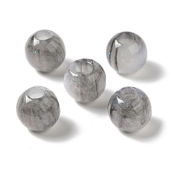 Light Grey Resin Glitter Beads, Large Hole Beads, Round, Light Grey, 15.5~16x14.5mm, Hole: 6mm