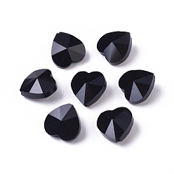 Noir Des billes de verre transparentes, facette, cœur, noir, 14x14x8~9mm, Trou: 1~1.2mm