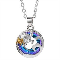 Platinum & Golden Double Turtle and Wave Alloy Pendant Necklace with Rhinestone, Lucky Jewelry for Mom and Daughter, Platinum & Golden, 17.72 inch(45cm)