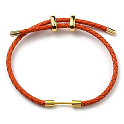 Coral Brass Column Bar Link Bracelet with Leather Cords, Adjustable Bracelet for Women, Coral, Inner Diameter: 5/8~3 inch(1.6~7.5cm)