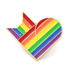 Corazón Alfileres de esmalte del arco iris del orgullo, broche de aleación de oro, corazón, 25x27x1.5 mm