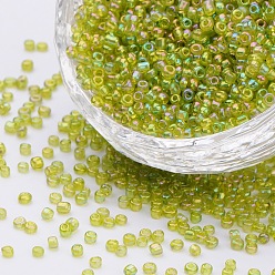 Green Yellow 8/0 Round Glass Seed Beads, Transparent Colours Rainbow, Round Hole, Green Yellow, 8/0, 3mm, Hole: 1mm, about 1111pcs/50g, 50g/bag, 18bags/2pounds
