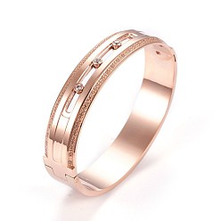 Rose Gold 304 Stainless Steel Bangles, with Rhinestone, Rose Gold, 1-7/8 inchx2-3/8 inch(4.9x6.05cm)