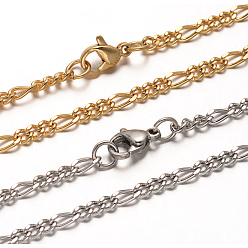 Mixed Color 304 Stainless Steel Figaro Chains Necklaces, with Lobster Claw Clasps, Faceted, Mixed Color, 29.52 inch(75cm)