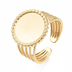 Golden 304 Stainless Steel Open Cuff Finger Ring Cabochon Settings, Flat Round, Golden, US Size 7(17.3mm), Tray: 12mm