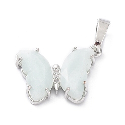 Amazonite Natural Amazonite Pendants, with Rack Plating Platinum Plated Brass Findings, Cadmium Free & Lead Free, Faceted Butterfly Charms, 17x22.5x4mm, Hole: 8x5mm