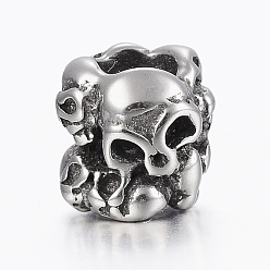 Antique Silver 316 Surgical Stainless Steel Beads, Skull, Large Hole Beads, Antique Silver, 12x9mm, Hole: 8mm
