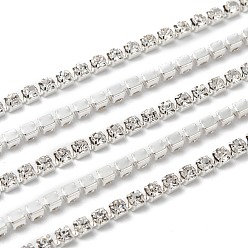 Crystal Brass Rhinestone Strass Chains, Rhinestone Cup Chains, with Spool, Silver Color Plated, Crystal, 2.3~2.4mm, about 10yards/roll