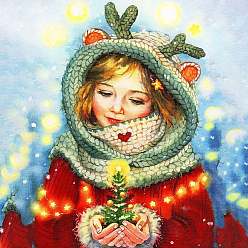 Human Наборы алмазной живописи на рождественскую тему своими руками, включая стразы из смолы, алмазная липкая ручка, поднос тарелка и клей глина, Рисунок девушки, 400x300 мм