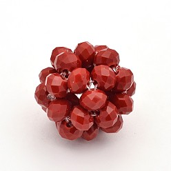 Red Imitation Jade Glass Round Woven Beads, Cluster Beads, Red, 22mm, Beads: 6mm