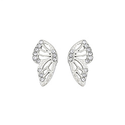 Stainless Steel Color 304 Stainless Steel Micro Pave Cubic Zirconia Stud Earrings for Women, Butterfly, Stainless Steel Color, 11x6mm