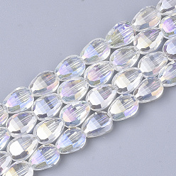 Clear AB Electroplate Transparent Glass Beads Strands, AB Color Plated, Faceted, Teardrop, Clear AB, 8.5x6x3.5mm, Hole: 1mm, about 80pcs/strand, 26.38 inch(67cm)