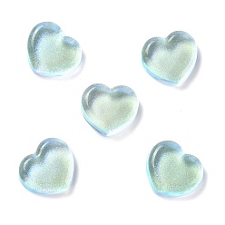 Turquoise Pálido Cabochons de la resina transparente, con purpurina, corazón, turquesa pálido, 18x19.5x6.5 mm