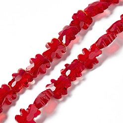 Red Transparent Electroplate Glass Beads Strands, Faceted, Bear, Red, 8.5x9.5x4mm, Hole: 1mm, about 80pcs/strand, 25.20 inch(64cm)