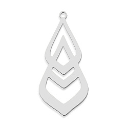 Stainless Steel Color 201 Stainless Steel Pendants, Laser Cut, Teardrop, Stainless Steel Color, 36.5x17x1mm, Hole: 1.6mm