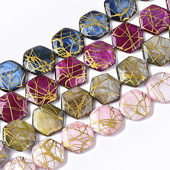 Mixed Color Drawbench Freshwater Shell Beads Strands, Dyed, Hexagon, Mixed Color, 18~20x17.5~18.5x3.5~5.5mm, Hole: 1mm, about 21pcs/Strand, 15.16 inch~15.98 inch