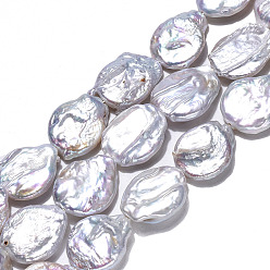 Humo Blanco Naturales keshi granos de perlas hebras, perla cultivada de agua dulce, plano y redondo, whitesmoke, 18.5~22x15.5~17.5x4.5~8 mm, agujero: 0.8 mm, sobre 20~22 unidades / cadena, 14.76''~15.43'' (37.5 cm ~ 39.2 cm)