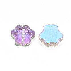 Medium Orchid Electroplate Transparent Glass Beads, Half Plated, Dog Paw Prints, Medium Orchid, 13.5x13.5x4.5mm, Hole: 1mm