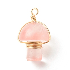 Cherry Quartz Glass Cherry Quartz Glass Pendants, with Real 18K Gold Plated Eco-Friendly Copper Wire Wrapped, Mushroom, 28~32x16~17x16~17mm, Hole: 3mm