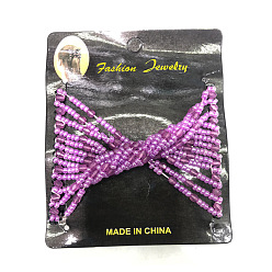 Plum Steel Hair Bun Maker, Stretch Double Hair Comb, with Glass & Acrylic Beads, Plum, 75x85mm