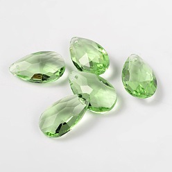 Verde Pálido Colgantes de vidrio facetado en forma de lágrima, verde pálido, 22x13x7 mm, agujero: 1 mm