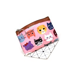 Pink Pochettes en tissu à motif de chat, porte-monnaie avec fermeture éclair, pour femme, rectangle, rose, 12x8 cm