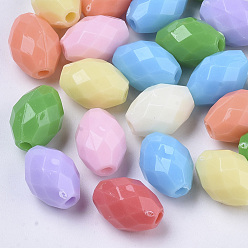 Mixed Color Opaque Acrylic Beads, Oval, Faceted, Mixed Color, 10x7mm, Hole: 1.6mm, about 1600pcs/500g