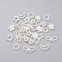 Blanco Cabuchones de abalorios de acrílicas, imitación de concha y perla, flor, anillo, estrella, luna, corazón y bowknot, blanco, 210 PC / sistema