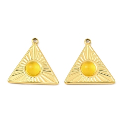 Yellow Agate Natural Yellow Agate Pendants, Ion Plating(IP) 316 Stainless Steel Triangle Charms, Real 24K Gold Plated, 21.5x21.5x5mm, Hole: 1.6mm