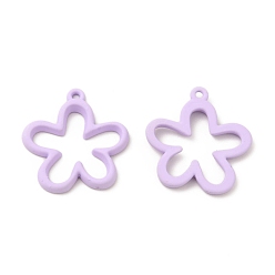 Lilac Rack Plating Alloy Pendants, Spray Painted Flower Charms, Cadmium Free & Nickel Free & Lead Free, Lilac, 24x22.5x3mm, Hole: 1.5mm