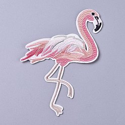 Colorful Computerized Embroidery Cloth Iron on/Sew on Patches, Costume Accessories, Appliques, Flamingo Shape, Colorful, 145x108x1.5mm