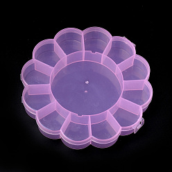 Pink Des conteneurs de stockage de perles fleurs en plastique, 13 compartiments, rose, 15.5x15.5x2.5 cm