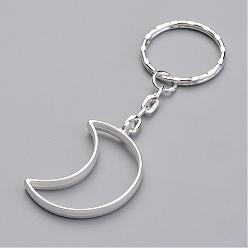 Matte Silver Color Alloy Pendants Keychain, with Iron Key Clasp Findings, Moon, Matte Silver, 84mm