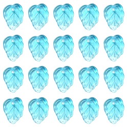 Bleu Ciel Breloques en verre transparent bicolore thème automne, feuille, bleu ciel, 13.5x10.5x3.5mm, Trou: 1.2mm