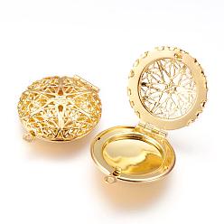 Золотой Латунные диффузор Locket подвески, фото прелести рамка для ожерелья, плоско-круглые, золотые, 27x7 мм, отверстие : 2 мм