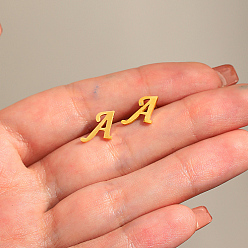 Letter A Stainless Steel Stud Earring, Real 18K Gold Plated, Letter A, No Size