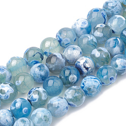 Bleu Ciel Clair Naturelles feu crépitent agate perles brins, teint, ronde, lumière bleu ciel, 8mm, Trou: 1.5mm, Environ 50 pcs/chapelet, 14.96 pouce
